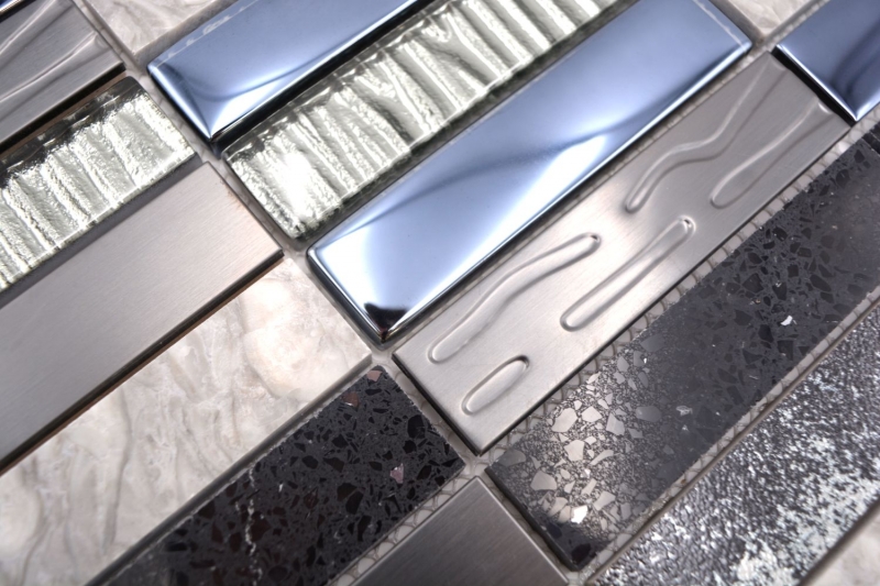 Plaquette Rectangle Mosaïque de verre Composite Acier inoxydable argenté gris bleu noir Revêtement mural cuisine - MOS87-58X