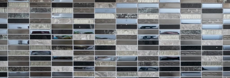 Plaquette Rectangle Mosaïque de verre Composite Acier inoxydable argenté gris bleu noir Revêtement mural cuisine - MOS87-58X