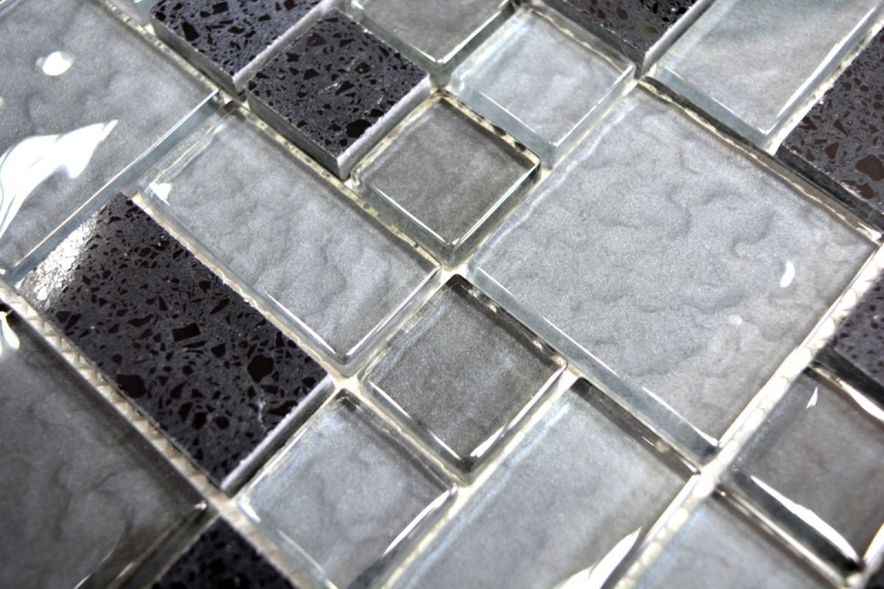 Échantillon manuel Carreau de mosaïque Translucide Composite noir Combinaison de mosaïque de verre Crystal Artificial noir MOS88-K989_m