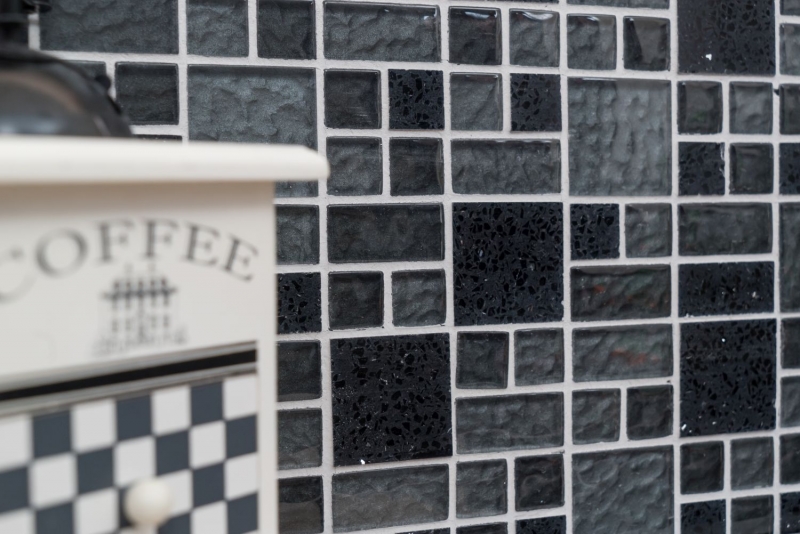 Pierre artificielle Mosaïque de verre Carreaux de mosaïque composite noir gris foncé anthracite Carrelage cuisine - MOS88-K989