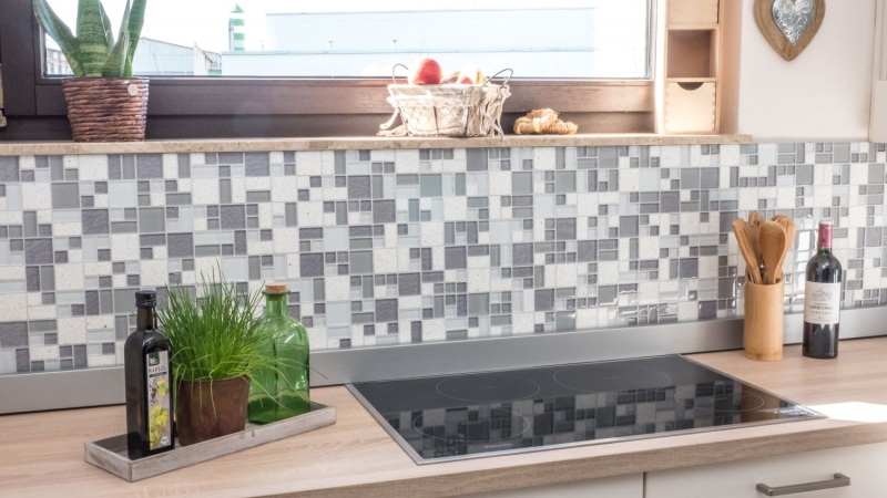 Pierre artificielle Mosaïque de verre Carreaux de mosaïque composite blanc vieux blanc gris clair anthracite Carrelage mural - MOS88-K990
