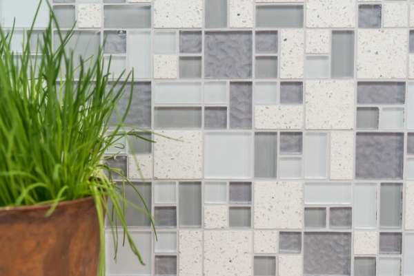 Pierre artificielle Mosaïque de verre Carreaux de mosaïque composite blanc vieux blanc gris clair anthracite Carrelage mural - MOS88-K990