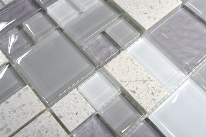 Pierre artificielle Mosaïque de verre Carreaux de mosaïque composite blanc vieux blanc gris clair anthracite Carrelage mural - MOS88-K990