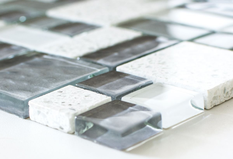 Pierre artificielle Mosaïque de verre Carreaux de mosaïque composite blanc vieux blanc gris clair anthracite Carrelage mural - MOS88-K990