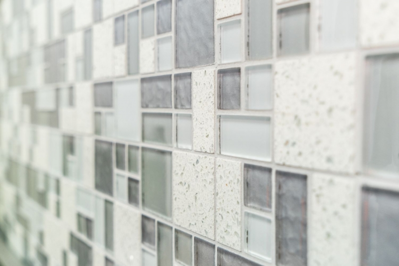 Pierre artificielle Mosaïque de verre Carreaux de mosaïque composite blanc vieux blanc gris clair anthracite Carrelage mural - MOS88-K990
