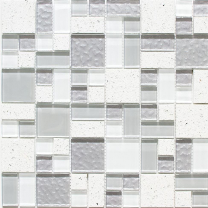 Pierre artificielle Mosaïque de verre Carreaux de mosaïque composite blanc vieux blanc gris clair anthracite Carrelage mural - MOS88-K990