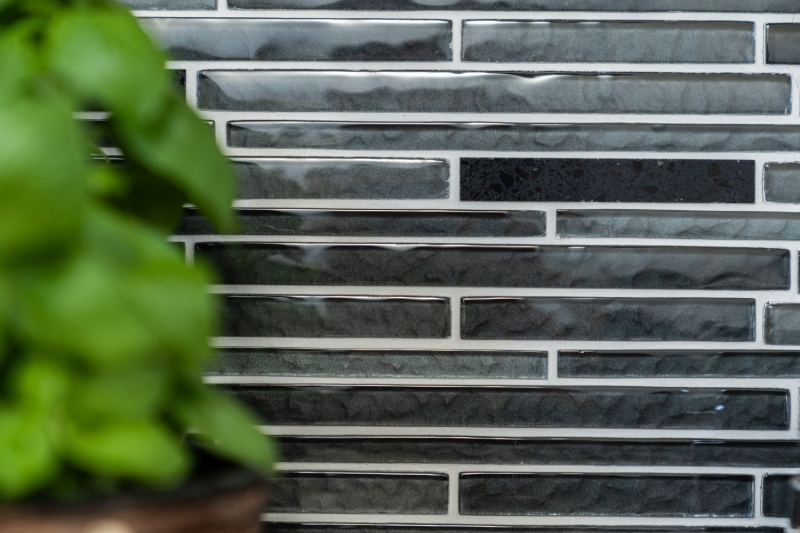 Mosaïque de verre Pierre artificielle Bâtons Carreau de mosaïque Composite noir anthracite gris foncé Parement mural cuisine WC - MOS86-MS89