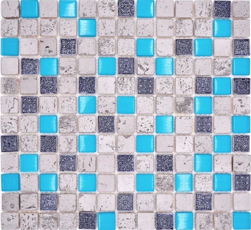 Pierre artificielle Rustique Carreau de mosaïque Verre Mosaïque Résine bleu gris anthracite argent Fond de cuisine Carreaux - MOS82-0402