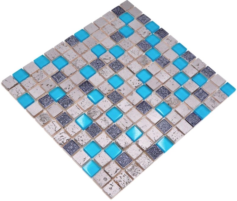 Pierre artificielle Rustique Carreau de mosaïque Verre Mosaïque Résine bleu gris anthracite argent Fond de cuisine Carreaux - MOS82-0402
