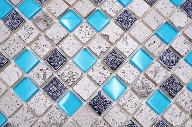 Pierre artificielle Rustique Carreau de mosaïque Verre Mosaïque Résine bleu gris anthracite argent Fond de cuisine Carreaux - MOS82-0402
