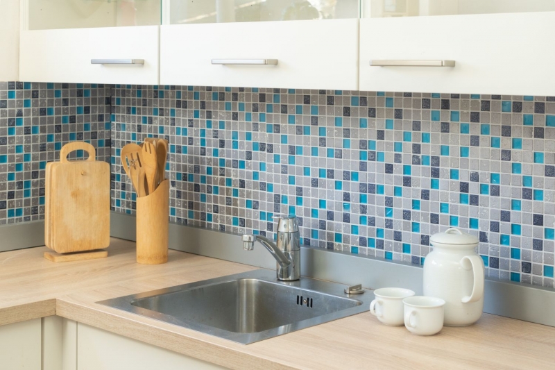 Pierre artificielle Rustique Carreau de mosaïque Verre Mosaïque Résine bleu gris anthracite argent Fond de cuisine Carreaux - MOS82-0402