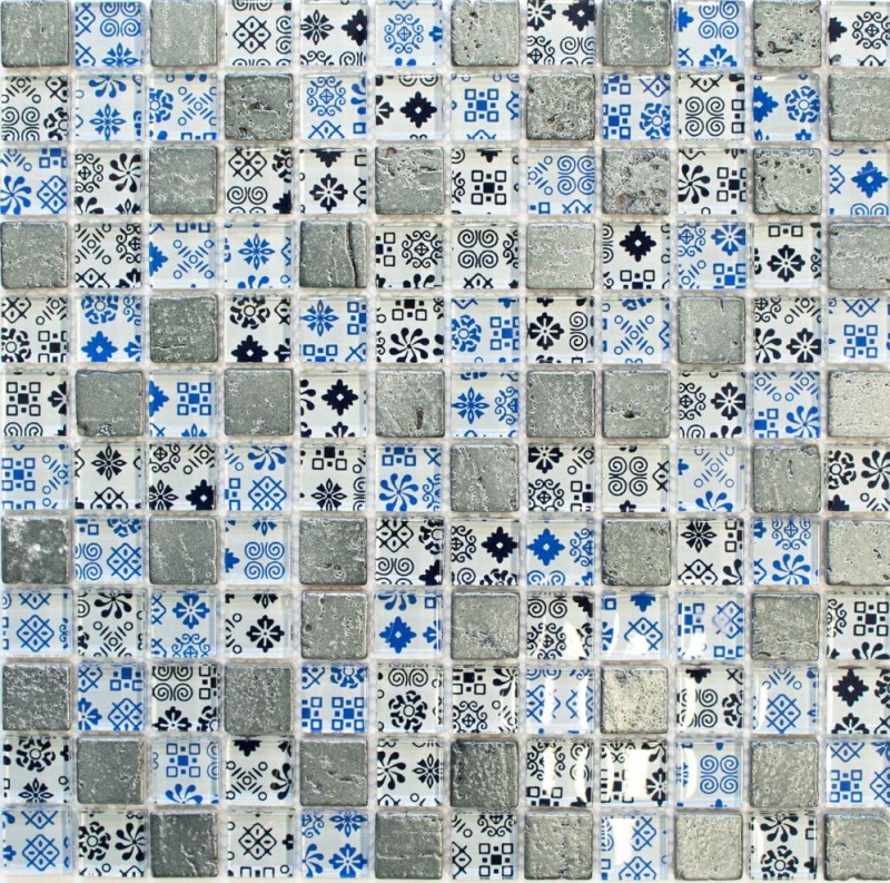 Échantillon manuel Carreau de mosaïque Translucide bleu noir Mosaïque de verre Crystal Resin aspect bleu noir argenté MOS83-CB07_m