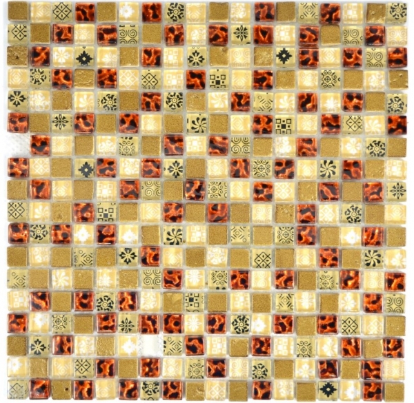 Échantillon manuel Carreau de mosaïque Translucide beige Mosaïque de verre Crystal Resin aspect beige rouge MOS92-1212_m