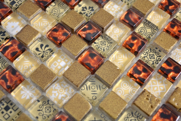 Échantillon manuel Carreau de mosaïque Translucide beige Mosaïque de verre Crystal Resin aspect beige rouge MOS92-1212_m