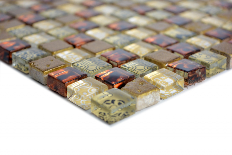 Échantillon manuel Carreau de mosaïque Translucide beige Mosaïque de verre Crystal Resin aspect beige rouge MOS92-1212_m