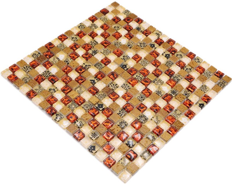 Mosaïque de verre Carreau de mosaïque beige Résine ocre brun doré Carrelage mural - MOS92-1212