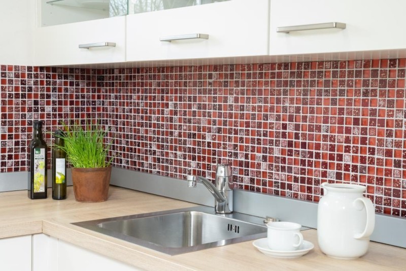 Pierre artificielle Rustique Carreau de mosaïque Verre Mosaïque Résine rouge feu foncé SALLE DE BAIN WC DOSSIER CUISINE MUR - MOS82-0906