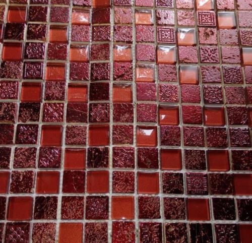 Pierre artificielle Rustique Carreau de mosaïque Verre Mosaïque Résine rouge feu foncé SALLE DE BAIN WC DOSSIER CUISINE MUR - MOS82-0906