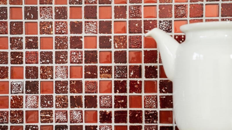Pierre artificielle Rustique Carreau de mosaïque Verre Mosaïque Résine rouge feu foncé SALLE DE BAIN WC DOSSIER CUISINE MUR - MOS82-0906