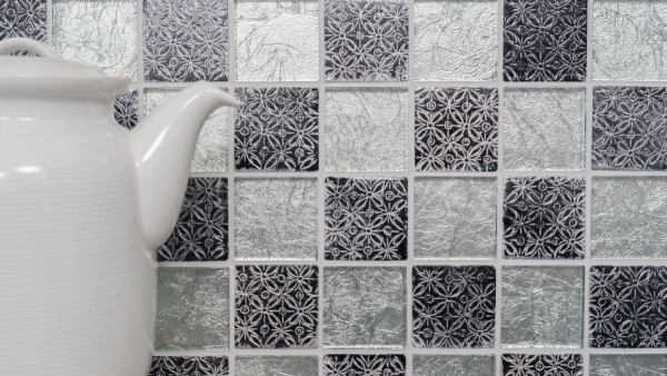 Échantillon manuel Carreau de mosaïque Translucide argenté Mosaïque de verre Crystal Resin aspect argenté MOS88-8OP6_m