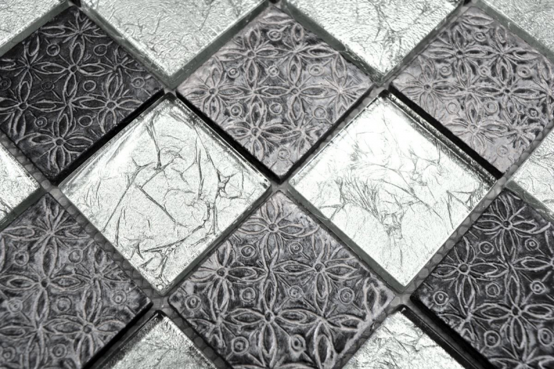 Échantillon manuel Carreau de mosaïque Translucide argenté Mosaïque de verre Crystal Resin aspect argenté MOS88-8OP6_m