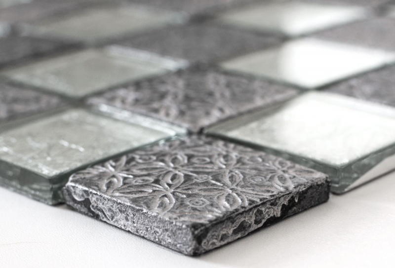 Échantillon manuel Carreau de mosaïque Translucide argenté Mosaïque de verre Crystal Resin aspect argenté MOS88-8OP6_m