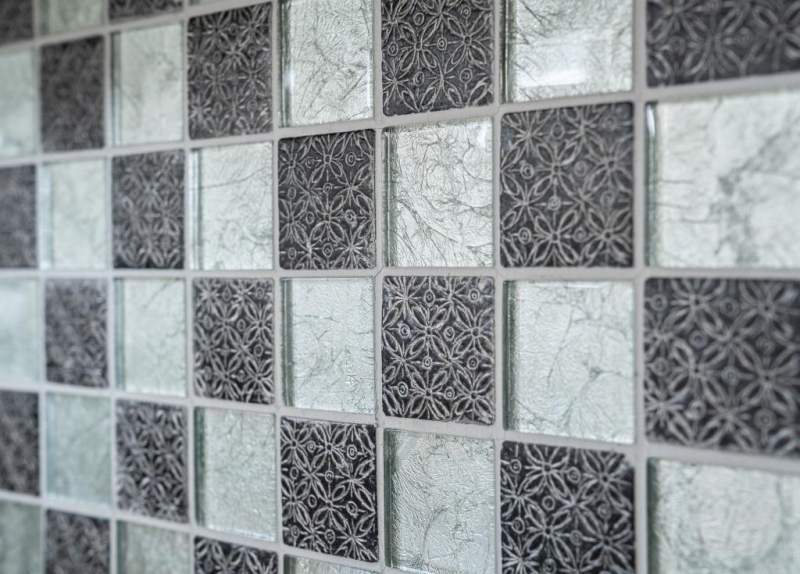 Carreau de mosaïque argenté Mosaïque de verre Résine aspect argenté Carrelage mural de cuisine MOS88-8OP6