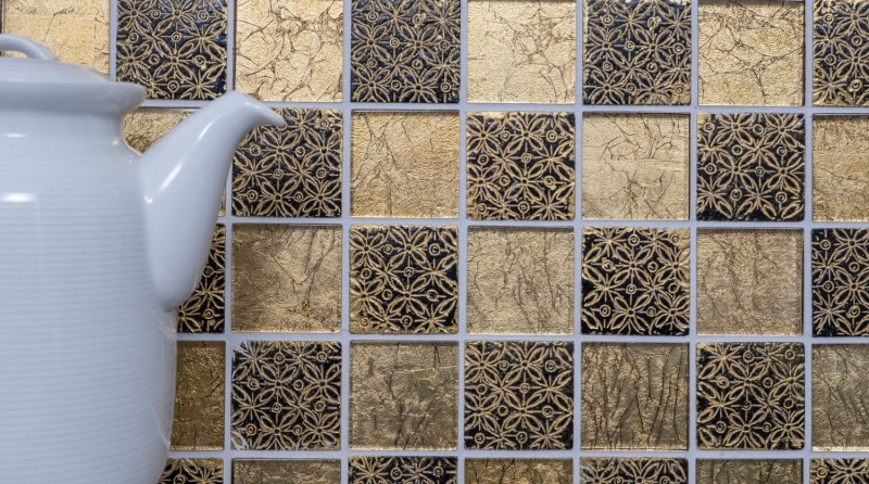 Mosaïque de verre or Carreau de mosaïque Résine optique Miroir de carrelage Cuisine Paroi de douche MOS88-8OP7