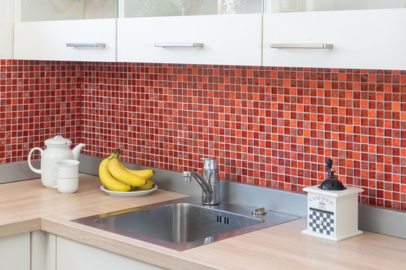 Pierre artificielle Rustique Carreau de mosaïque Mosaïque de verre Résine rouge clair rouge feu Structure Carrelage Cuisine Mur Salle de bains WC - MOS83-CB30
