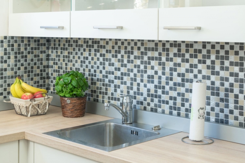 Pierre artificielle Rustique Carreau de mosaïque Résine gris noir anthracite argent crème beige scintillant Carrelage mur cuisine salle de bain - MOS83-0226