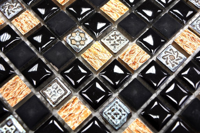 Mosaïque de verre Pierre naturelle Carreau de mosaïque Résine noir or argent Dos de cuisine Protection contre les éclaboussures Miroir de salle de bain - MOS92-0301