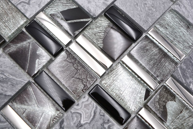 Marbre Mosaïque de verre Carreaux de mosaïque gris gris clair anthracite argent mur cuisine carrelage salle de bain WC - MOS88-0210