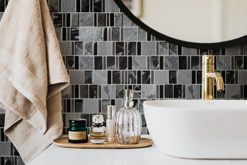 Marbre Mosaïque de verre Carreaux de mosaïque gris gris clair anthracite argent mur cuisine carrelage salle de bain WC - MOS88-0210