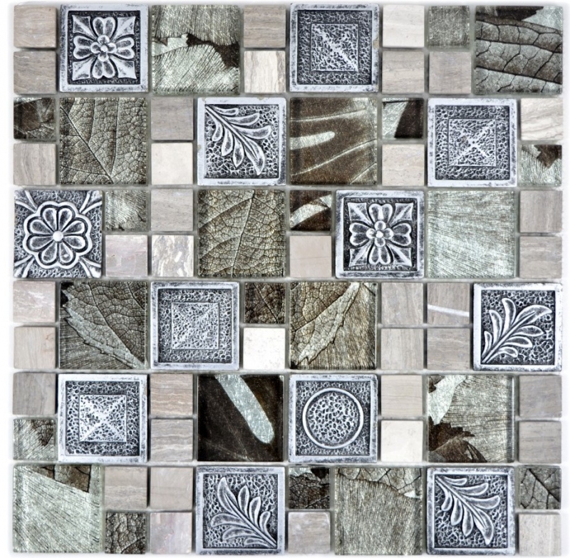 Motif à main Carreau de mosaïque Translucide argenté Combinaison de mosaïque de verre Crystal Resin argenté Ornament MOS88-0280_m