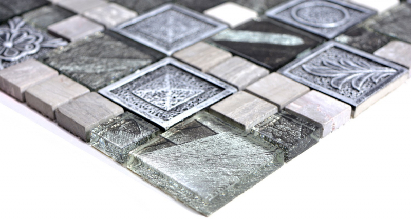 Motif à main Carreau de mosaïque Translucide argenté Combinaison de mosaïque de verre Crystal Resin argenté Ornament MOS88-0280_m