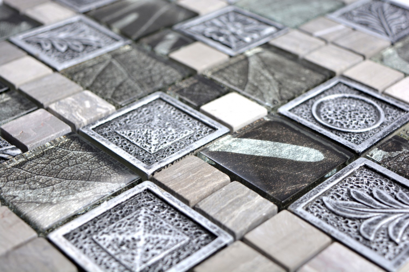 Motif à main Carreau de mosaïque Translucide argenté Combinaison de mosaïque de verre Crystal Resin argenté Ornament MOS88-0280_m
