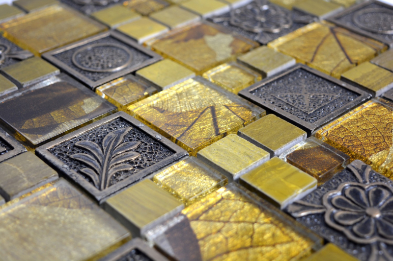 Carreau de mosaïque Or translucide Combinaison de mosaïque de verre Crystal Resin gold Ornament MOS88-0790_f