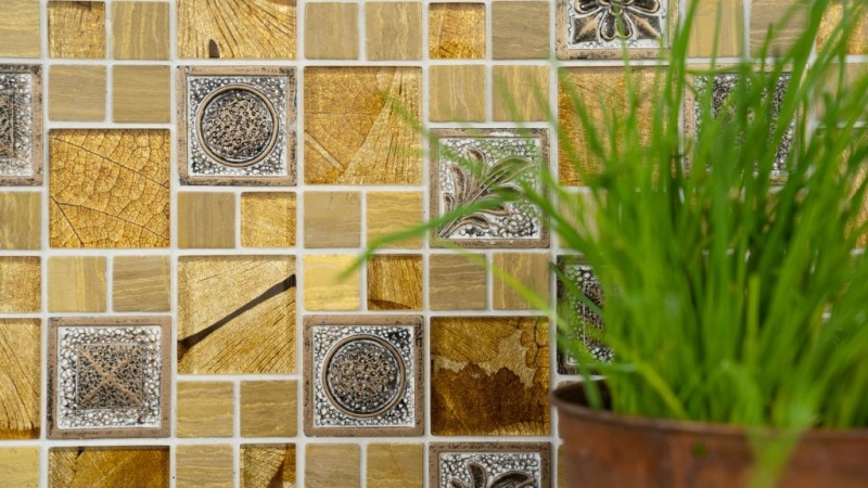 Mosaïque de verre Pierre artificielle Carreaux de mosaïque Résine or gris argent Ornement Carrelage mur salle de bain cuisine - MOS88-0790