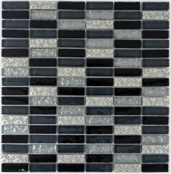 Échantillon manuel Carreau de mosaïque Translucide gris noir Bâtons Mosaïque de verre Crystal Resin gris noir argenté MOS87-03108_m