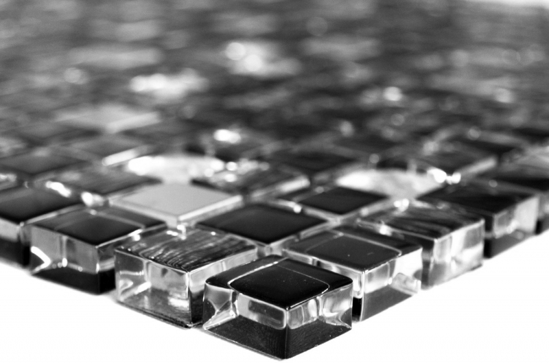 Échantillon manuel Carreau de mosaïque Translucide acier inoxydable noir Mosaïque de verre Crystal acier noir verre MOS92-0304_m