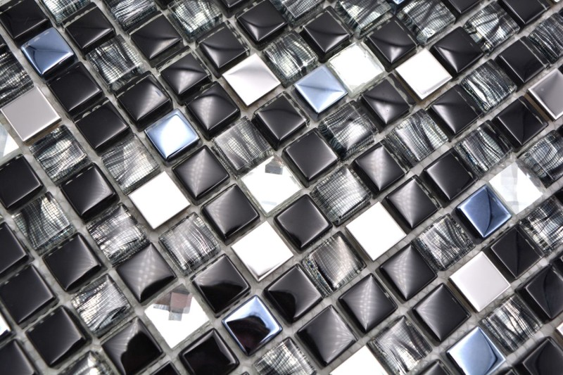 Mosaïque de verre Pierre naturelle Carreau de mosaïque Acier inoxydable noir Carreau de cuisine Salle de bain - MOS92-0304