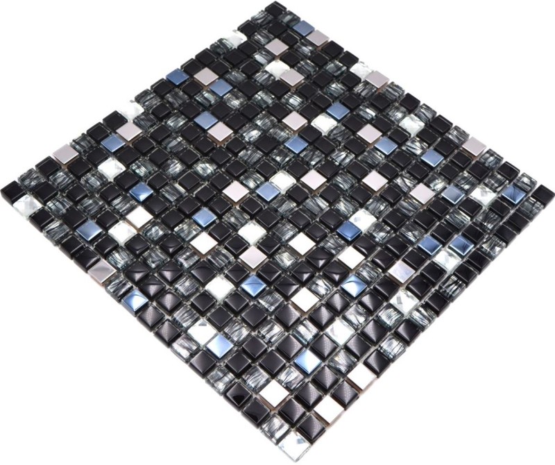 Mosaïque de verre Pierre naturelle Carreau de mosaïque Acier inoxydable noir Carreau de cuisine Salle de bain - MOS92-0304