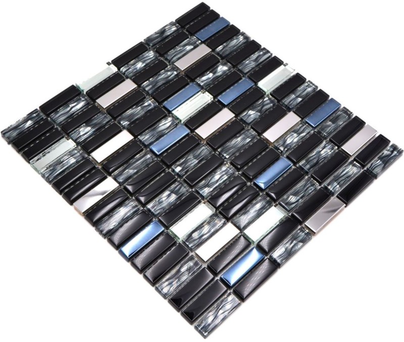 Mosaïque de verre Baguettes Carreaux de mosaïque Acier inoxydable graphite noir argenté MOS87-0301