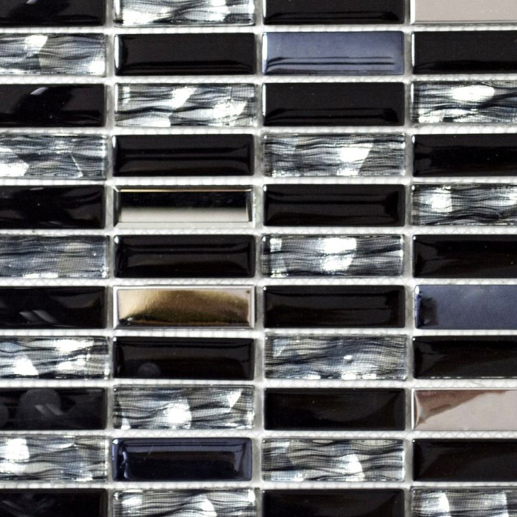 Échantillon manuel Carreau de mosaïque translucide acier inoxydable noir baguettes Mosaïque de verre Crystal acier noir verre MOS87-0301_m