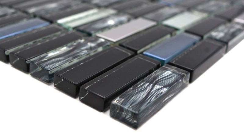 Mosaïque de verre Baguettes Carreaux de mosaïque Acier inoxydable graphite noir argenté MOS87-0301