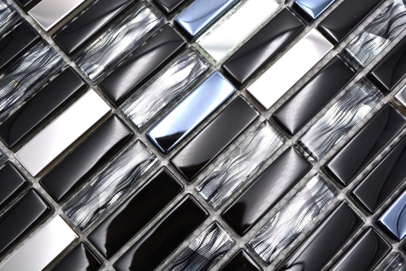 Mosaïque de verre Baguettes Carreaux de mosaïque Acier inoxydable graphite noir argenté MOS87-0301