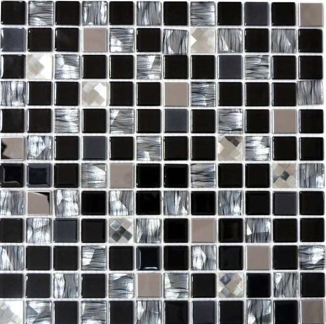 Mosaïque Carreaux acier inoxydable Mosaïque de verre anthracite argent noir Plaque de mosaïque MOS63-CM-426