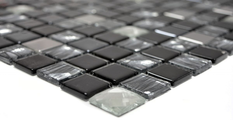 Mosaïque Carreaux acier inoxydable Mosaïque de verre anthracite argent noir Plaque de mosaïque MOS63-CM-426