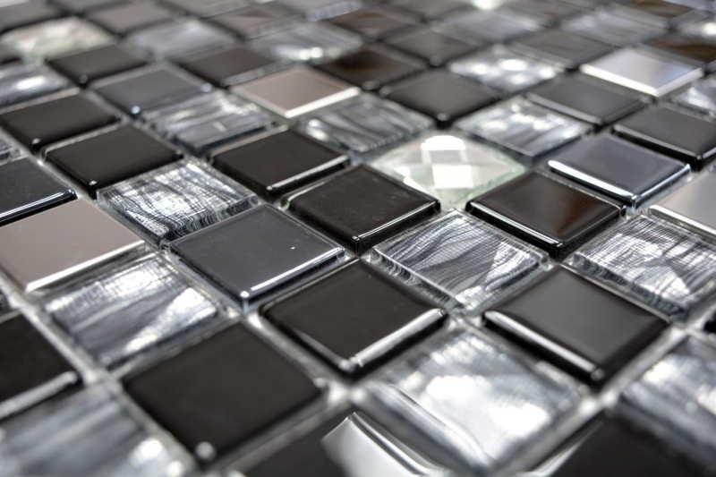 Mosaïque Carreaux acier inoxydable Mosaïque de verre anthracite argent noir Plaque de mosaïque MOS63-CM-426