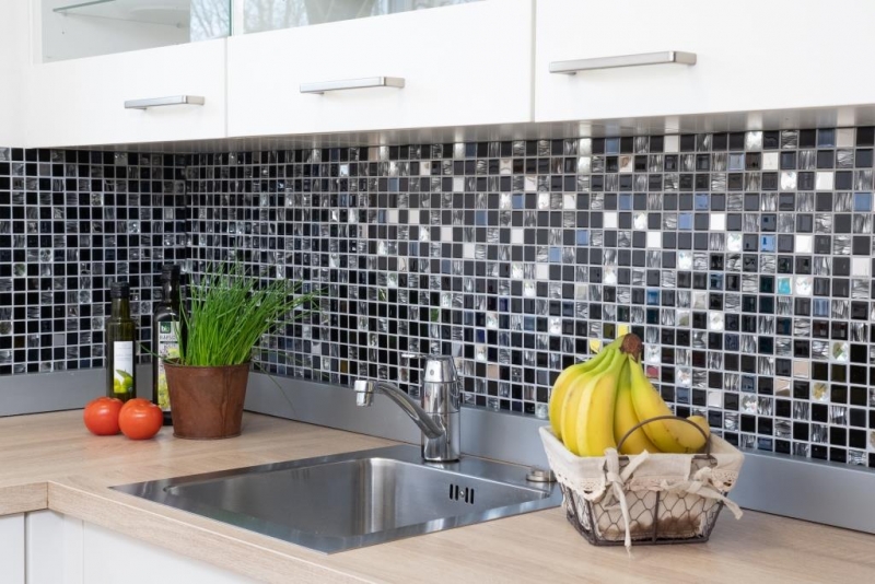 Mosaïque Carreaux acier inoxydable Mosaïque de verre anthracite argent noir Plaque de mosaïque MOS63-CM-426